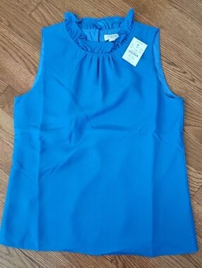 J. Crew Bright Blue Ruffle Neck Sleeveless Camisole
